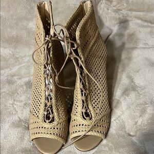 Sam Edelman Beige Lace-Up Woven Boots